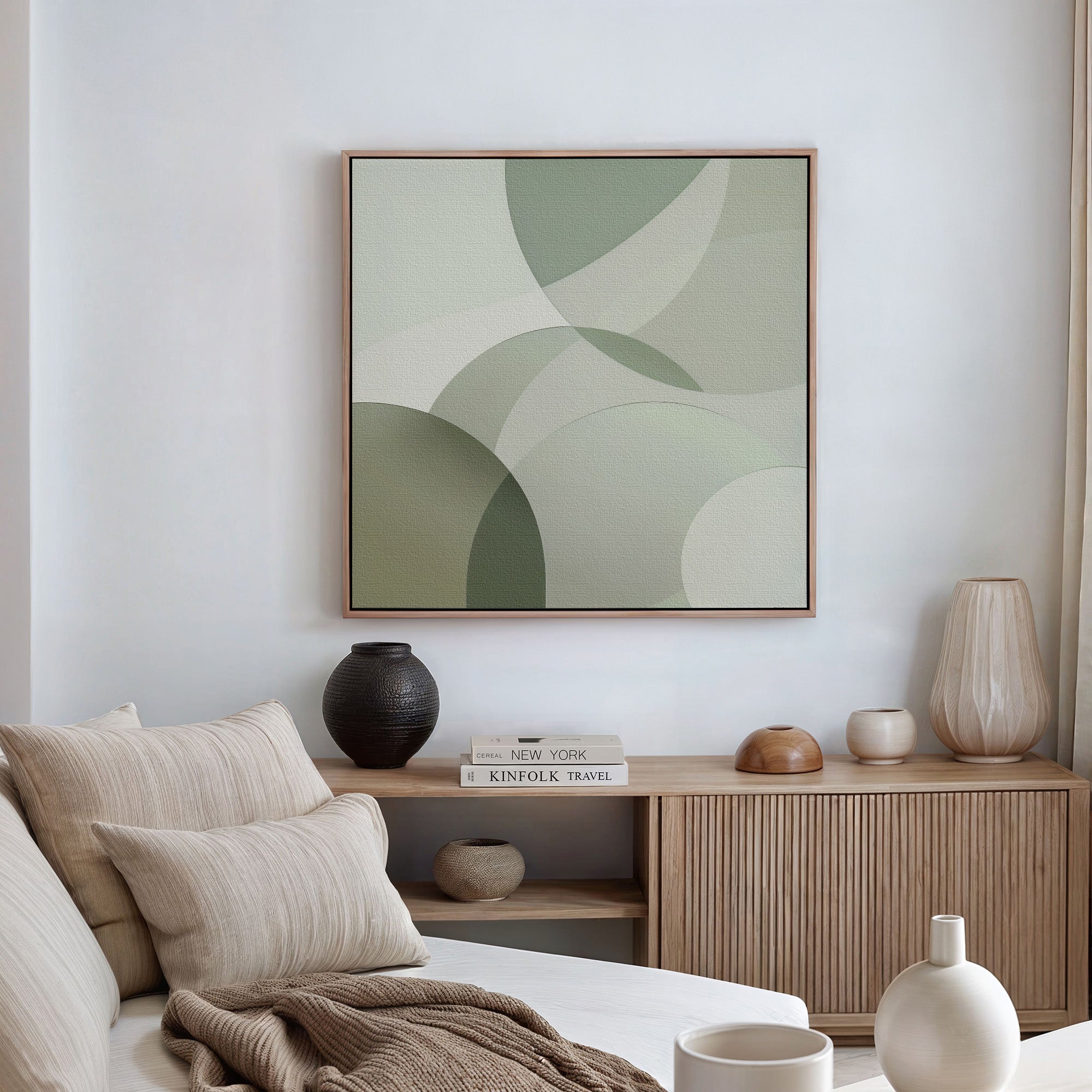 Whispers in the Round – green abstract canvas wall art print by Aspire Prints