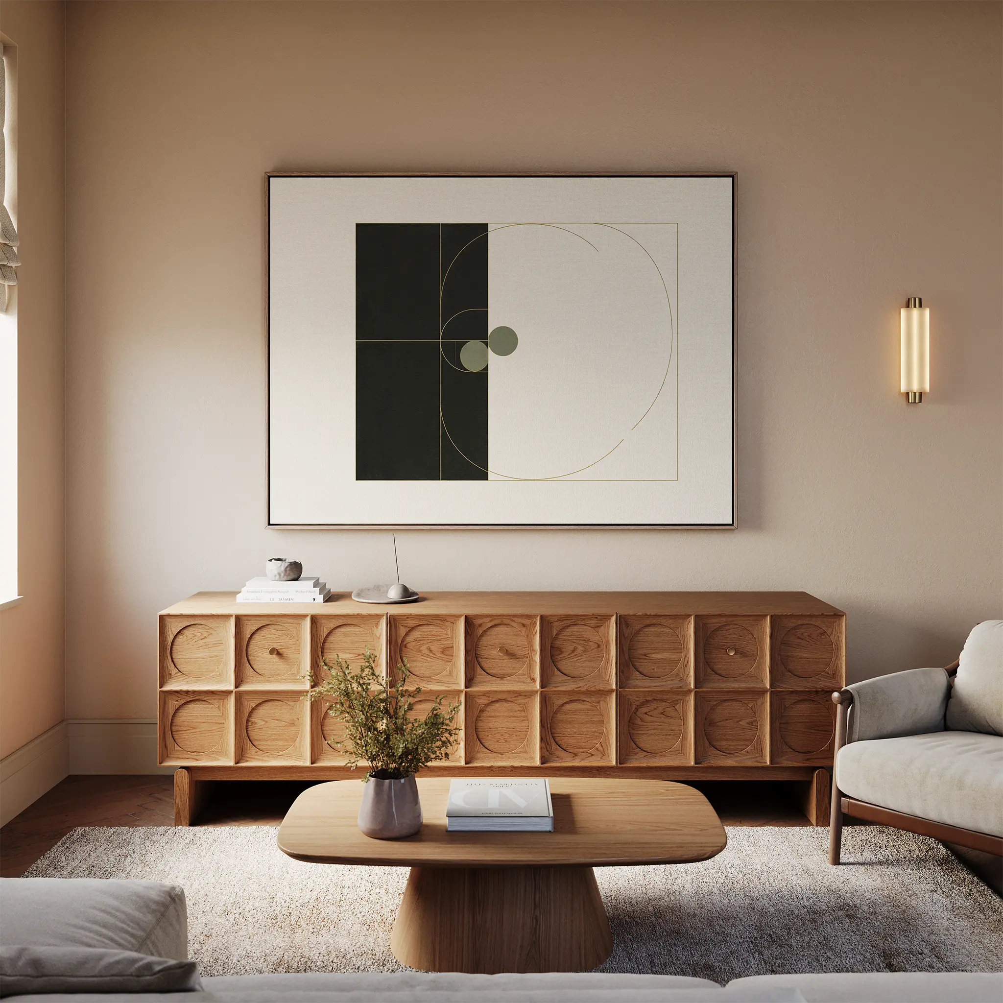 Orbit & Echo – black and white abstract canvas wall art print by Aspire Prints