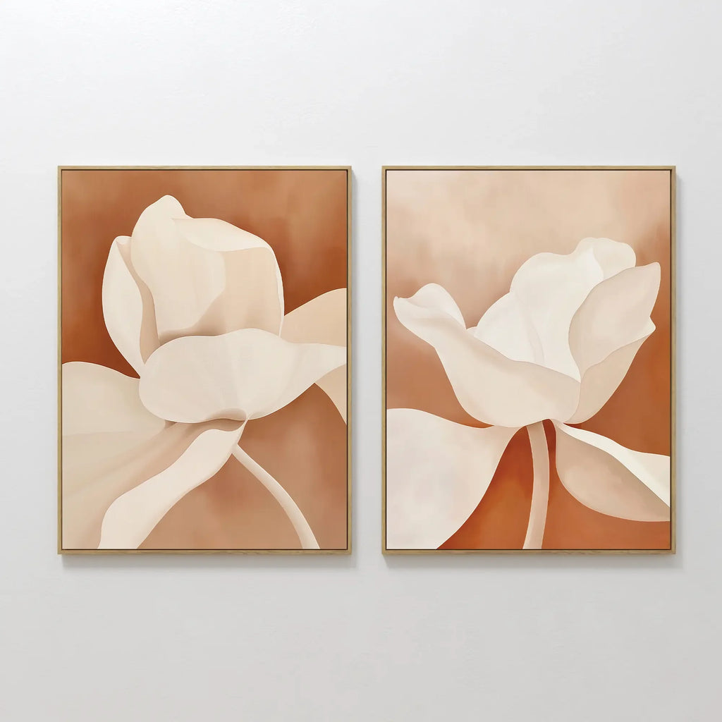 Terracotta Bloom Whispers – Set of 2 Canvas Prints set of 2 – neutral-toned botanical canvas wall art by Aspire Prints
