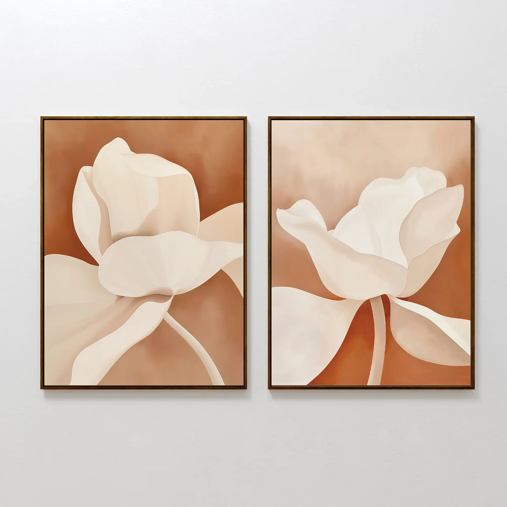 Terracotta Bloom Whispers – Set of 2 Canvas Prints set of 2 – neutral-toned botanical canvas wall art by Aspire Prints