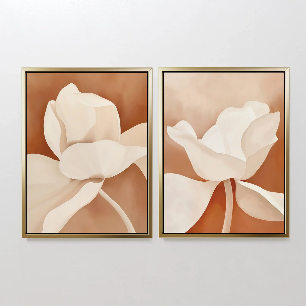 Terracotta Bloom Whispers – Set of 2 Canvas Prints set of 2 – neutral-toned botanical canvas wall art by Aspire Prints