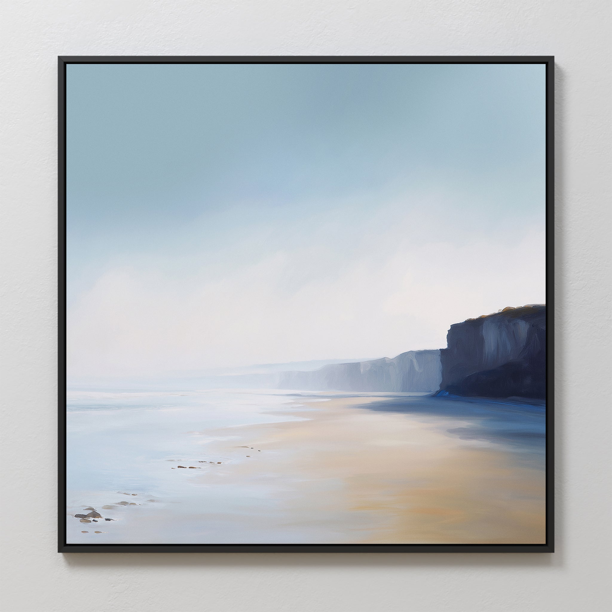 Where the Sea Meets Stone – blue coastal canvas wall art print by Aspire Prints