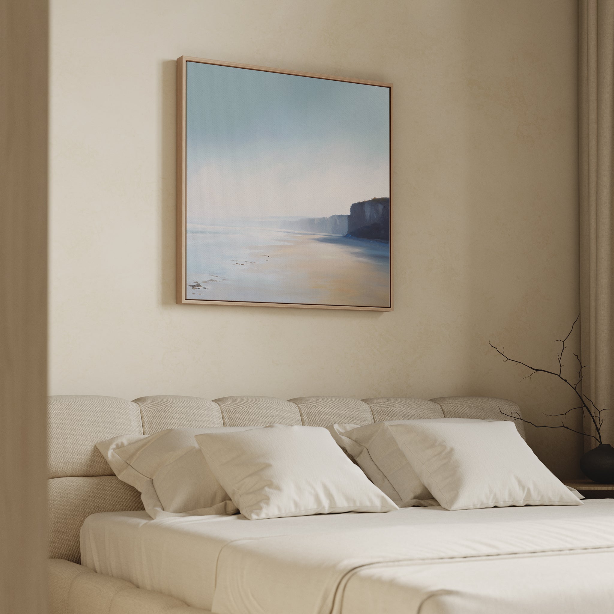 Where the Sea Meets Stone – blue coastal canvas wall art print by Aspire Prints