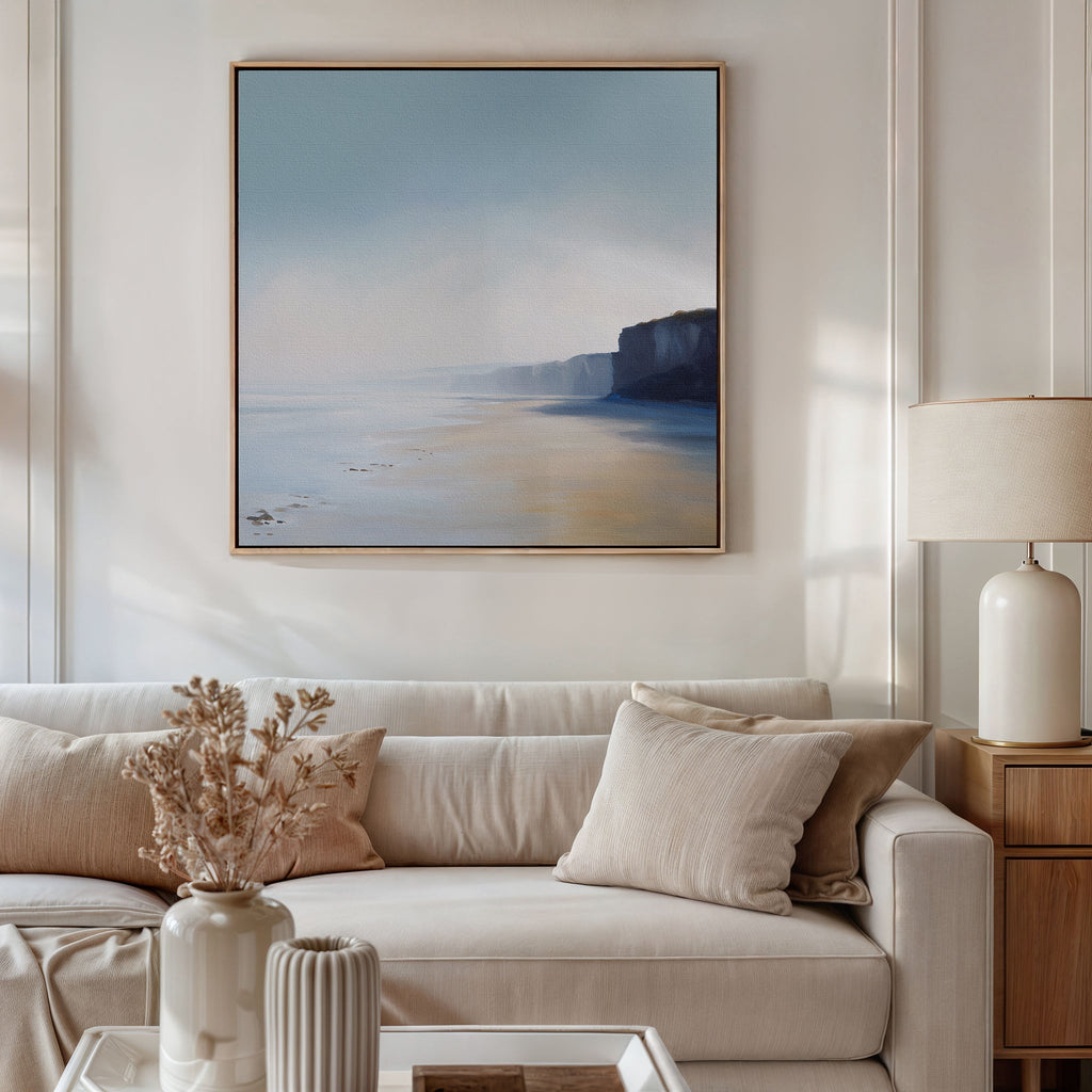 Where the Sea Meets Stone – blue coastal canvas wall art print by Aspire Prints
