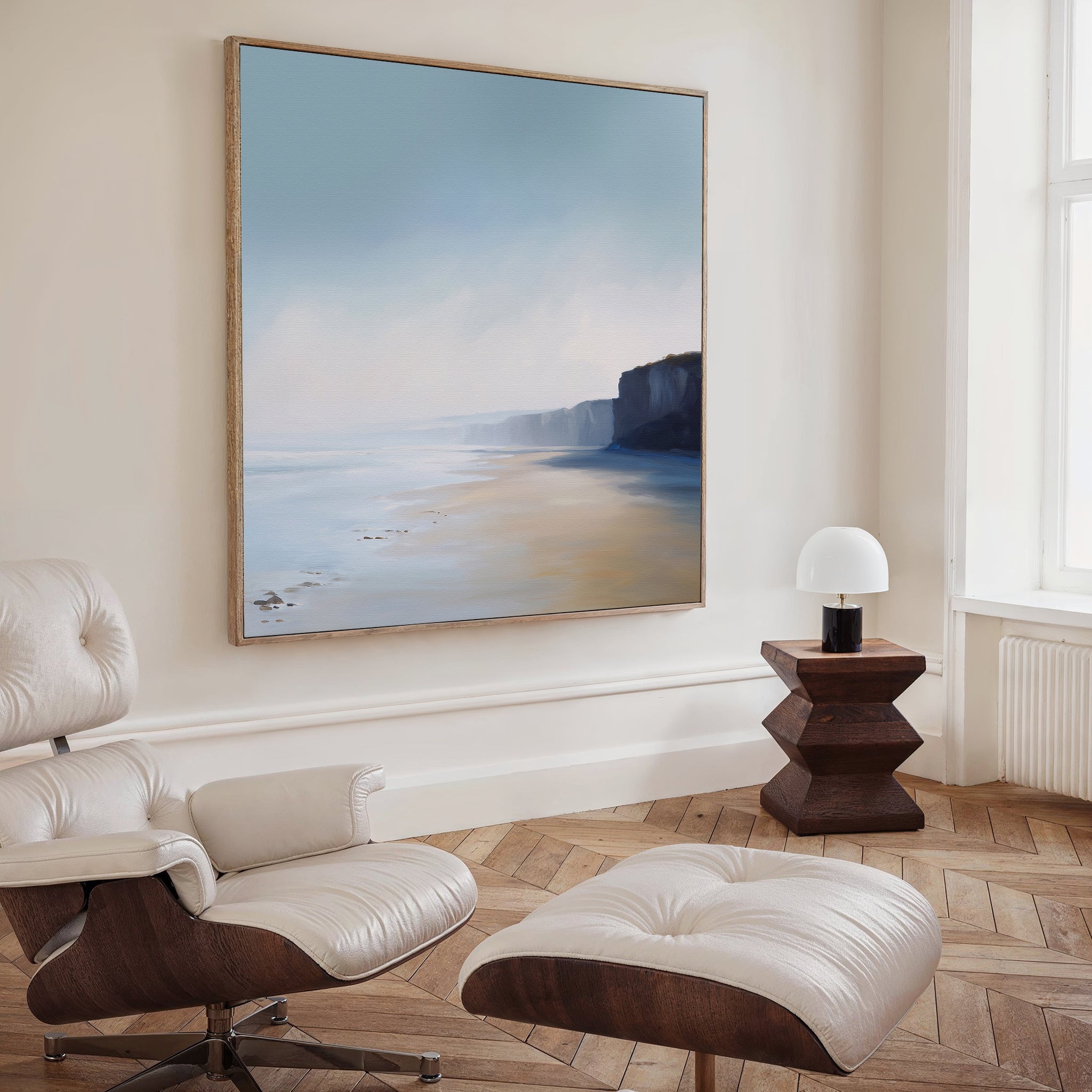 Where the Sea Meets Stone – blue coastal canvas wall art print by Aspire Prints