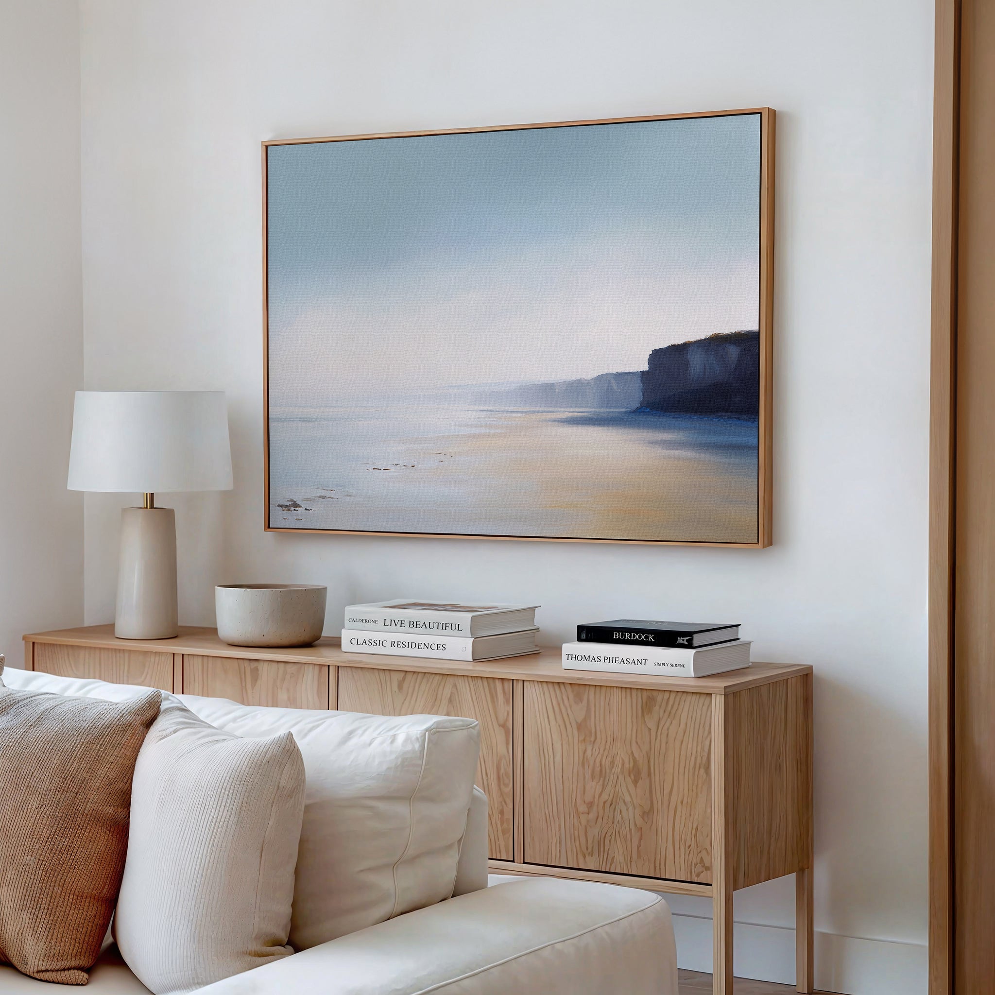 Where the Cliffs Meet the Sky – blue coastal canvas wall art print by Aspire Prints