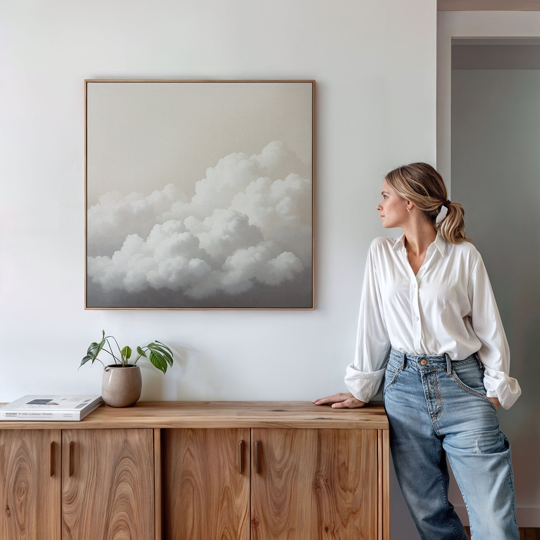 Whispers in the Sky Canvas Print – neutral-toned cloud canvas wall art print by Aspire Prints