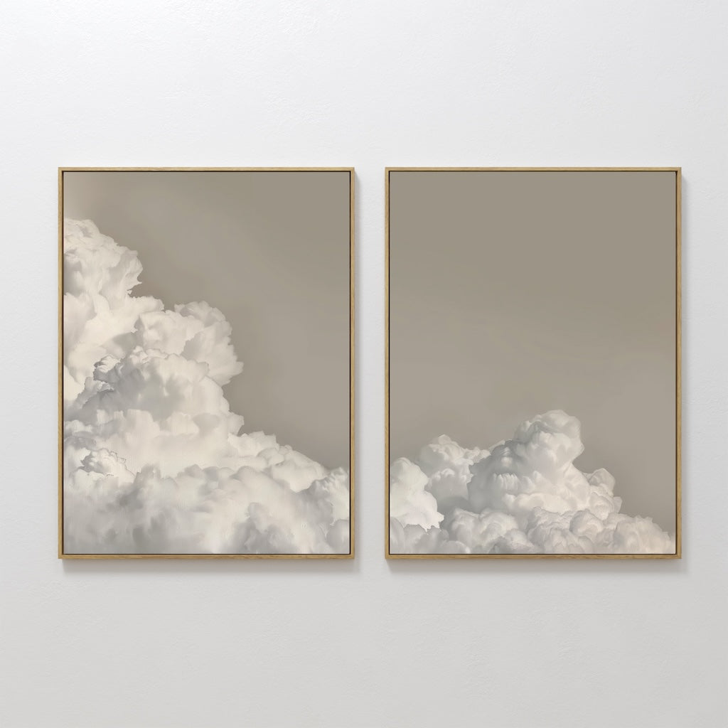 Whispers in the Sky – Set of 2 Canvas Prints set of 2 – beige and white cloud canvas wall art by Aspire Prints
