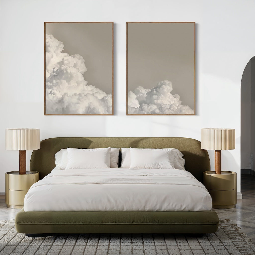 Whispers in the Sky – Set of 2 Canvas Prints set of 2 – beige and white cloud canvas wall art by Aspire Prints