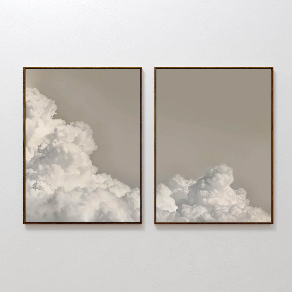 Whispers in the Sky – Set of 2 Canvas Prints set of 2 – beige and white cloud canvas wall art by Aspire Prints