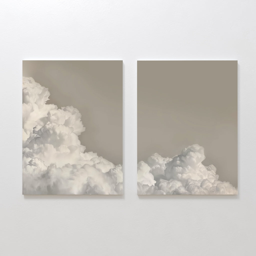Whispers in the Sky – Set of 2 Canvas Prints set of 2 – beige and white cloud canvas wall art by Aspire Prints