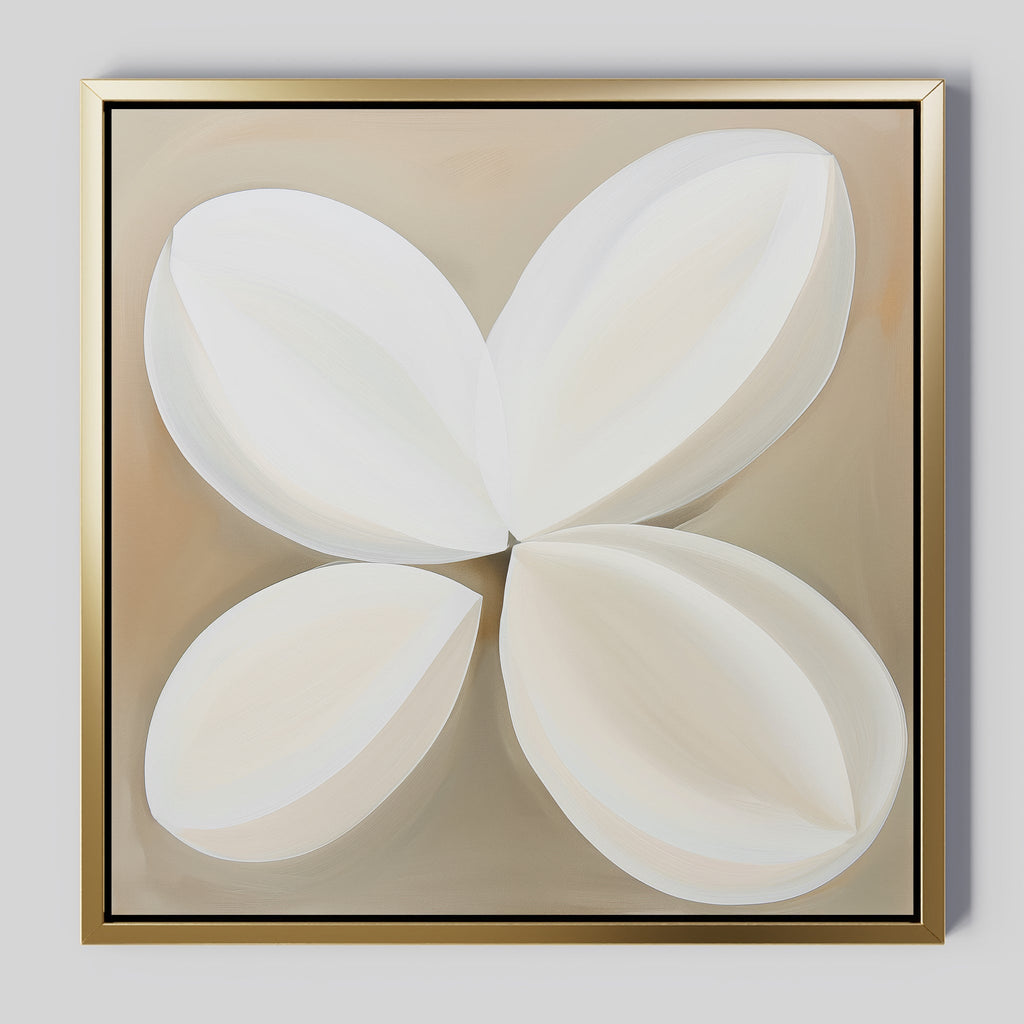 Whispering Petals at Dawn – beige and white botanical canvas wall art print by Aspire Prints