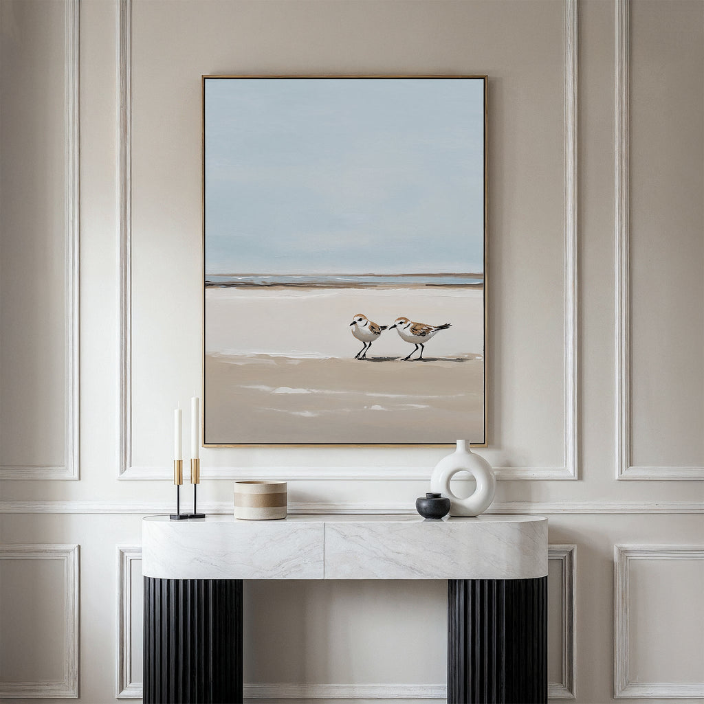 Whispers at the Tideline – neutral-toned vintage canvas wall art print by Aspire Prints