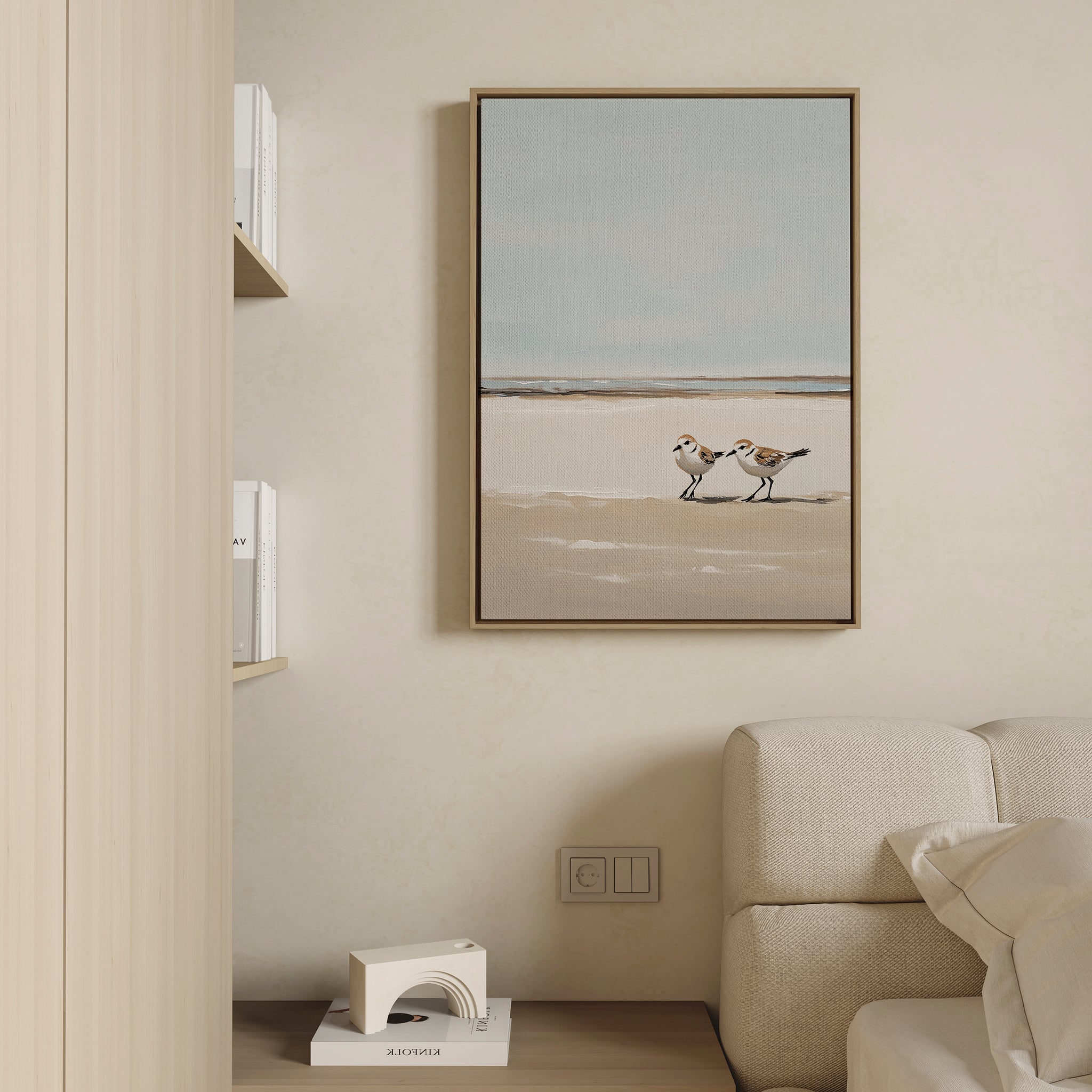 Whispers at the Tideline – neutral-toned vintage canvas wall art print by Aspire Prints