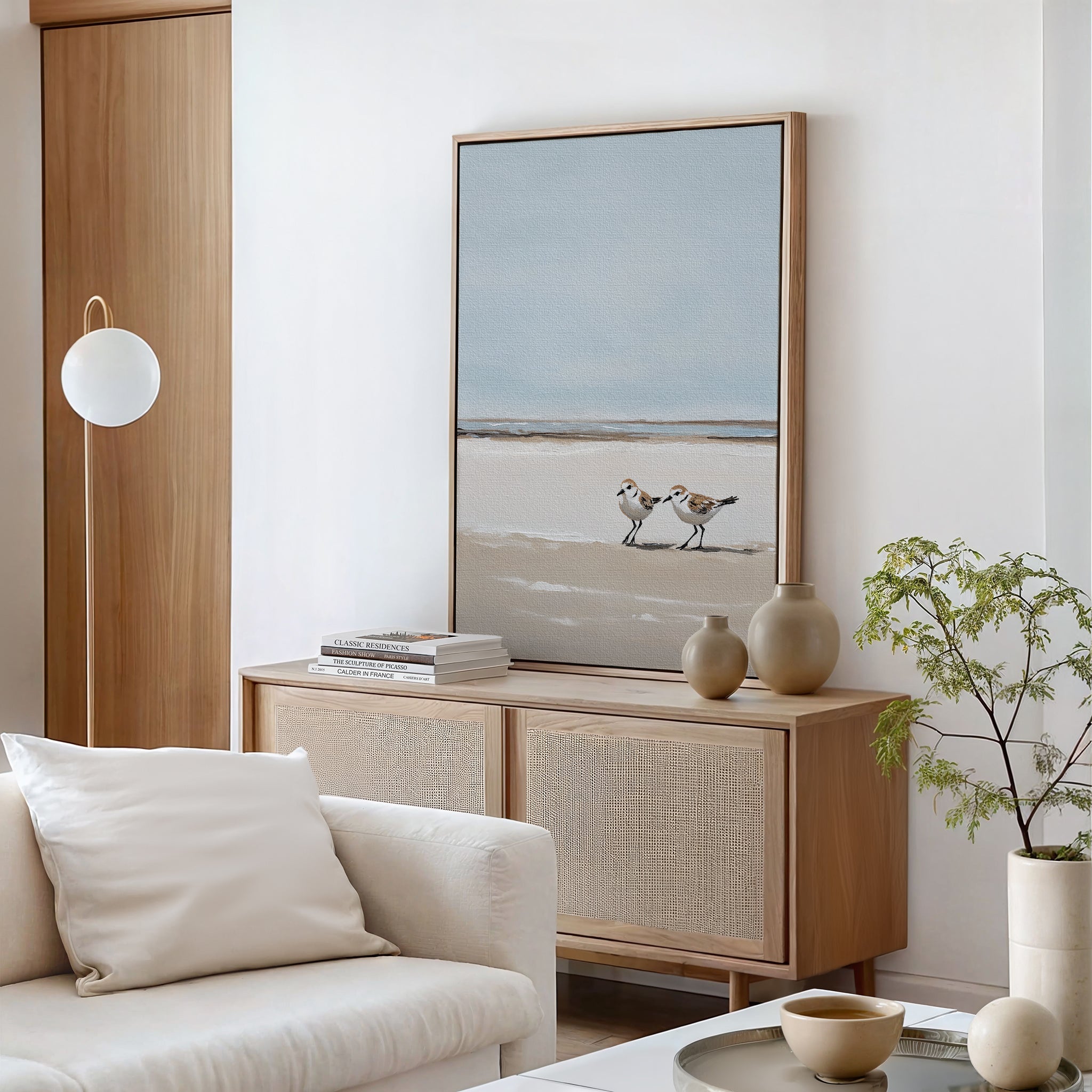 Whispers at the Tideline – neutral-toned vintage canvas wall art print by Aspire Prints
