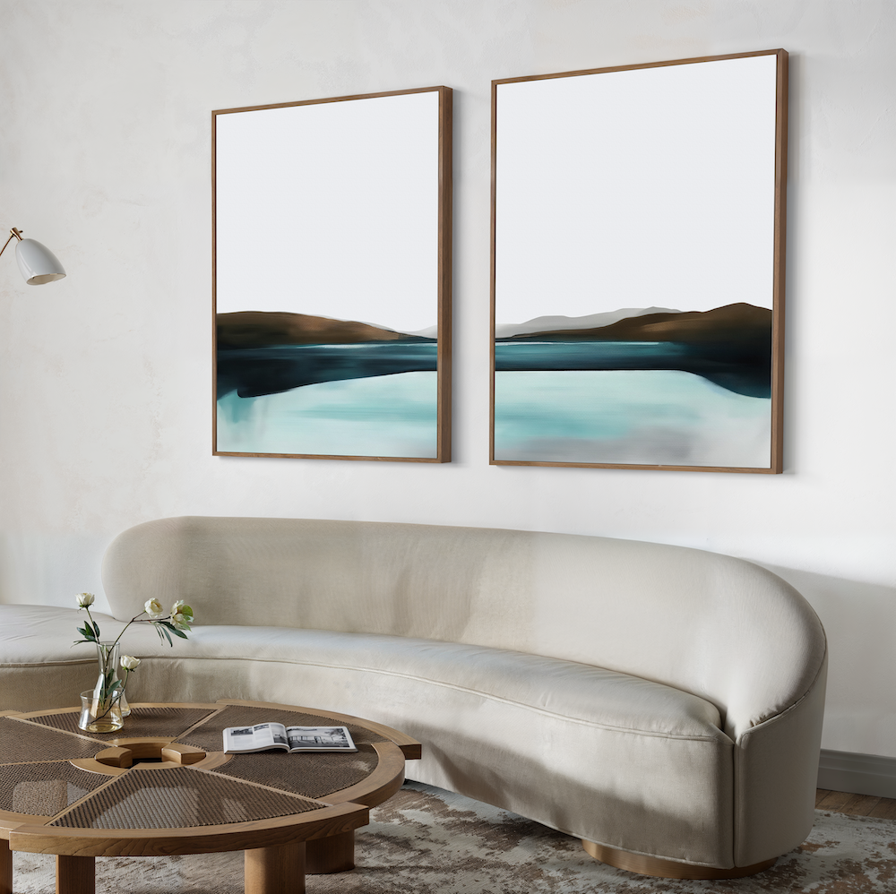 Whispering Tides Diptych – Set of 2 Canvas Prints set of 2 – blue coastal canvas wall art by Aspire Prints