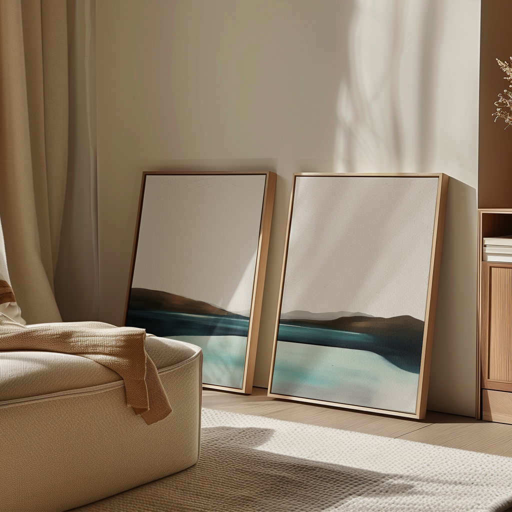 Whispering Tides Diptych – Set of 2 Canvas Prints set of 2 – blue coastal canvas wall art by Aspire Prints