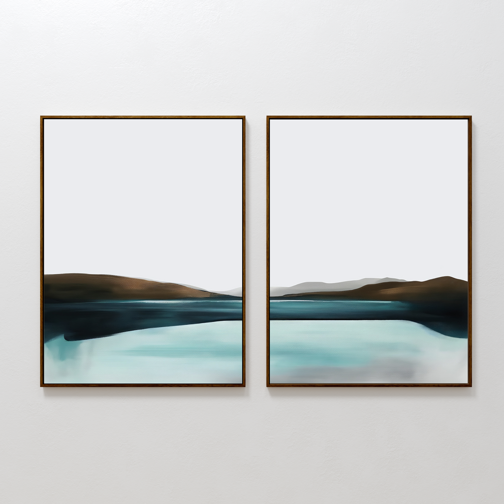 Whispering Tides Diptych – Set of 2 Canvas Prints set of 2 – blue coastal canvas wall art by Aspire Prints