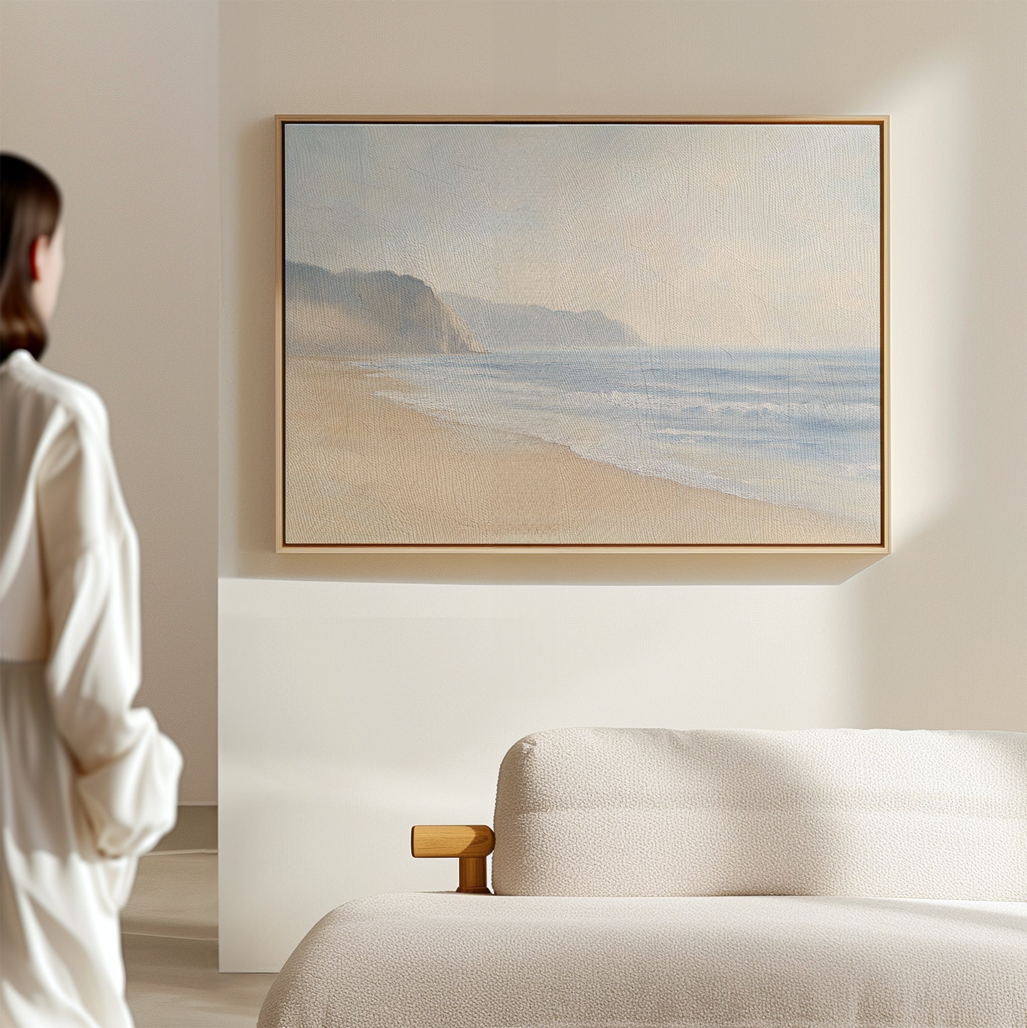 Whispers of the Tide – beige and white vintage canvas wall art print by Aspire Prints