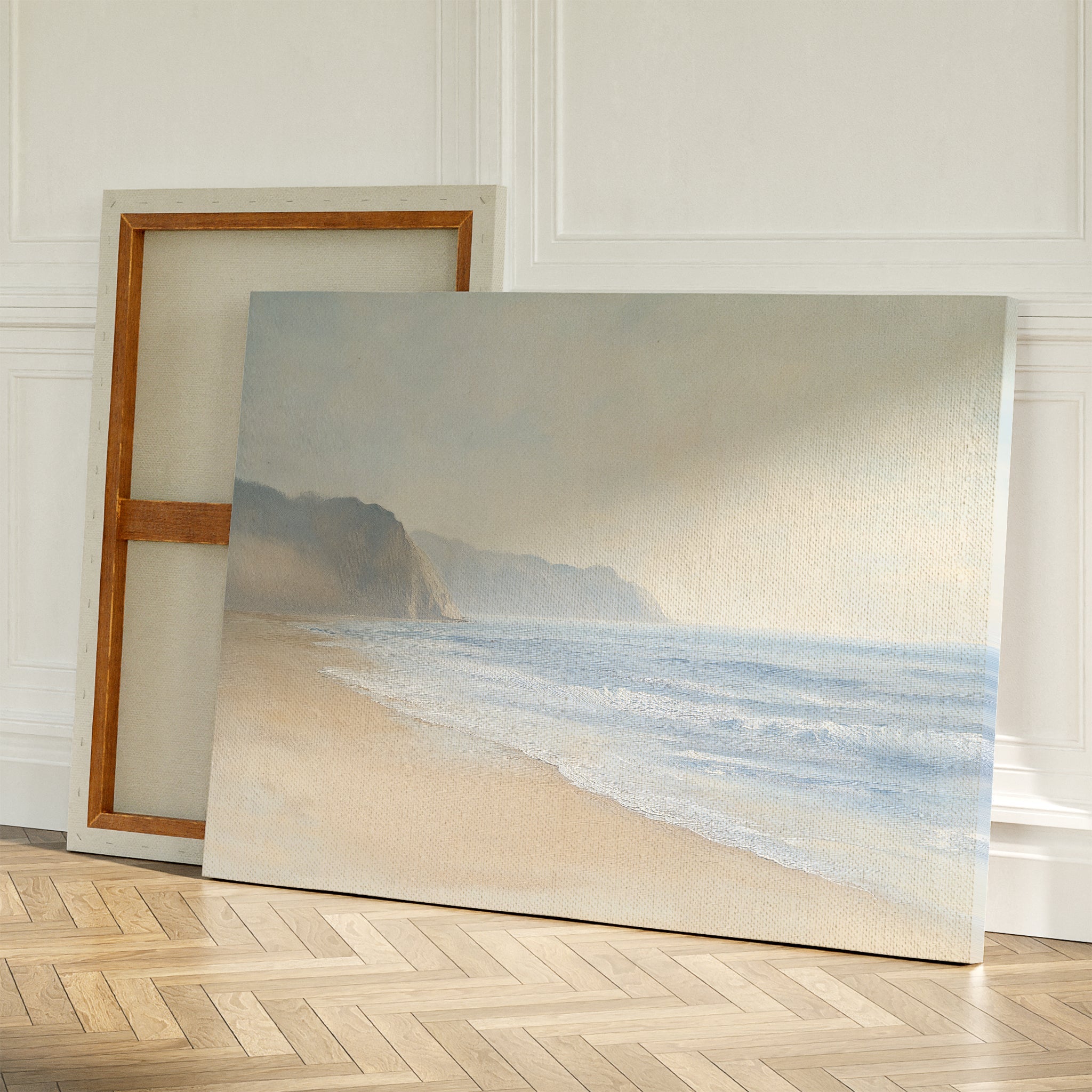 Whispers of the Tide – beige and white vintage canvas wall art print by Aspire Prints