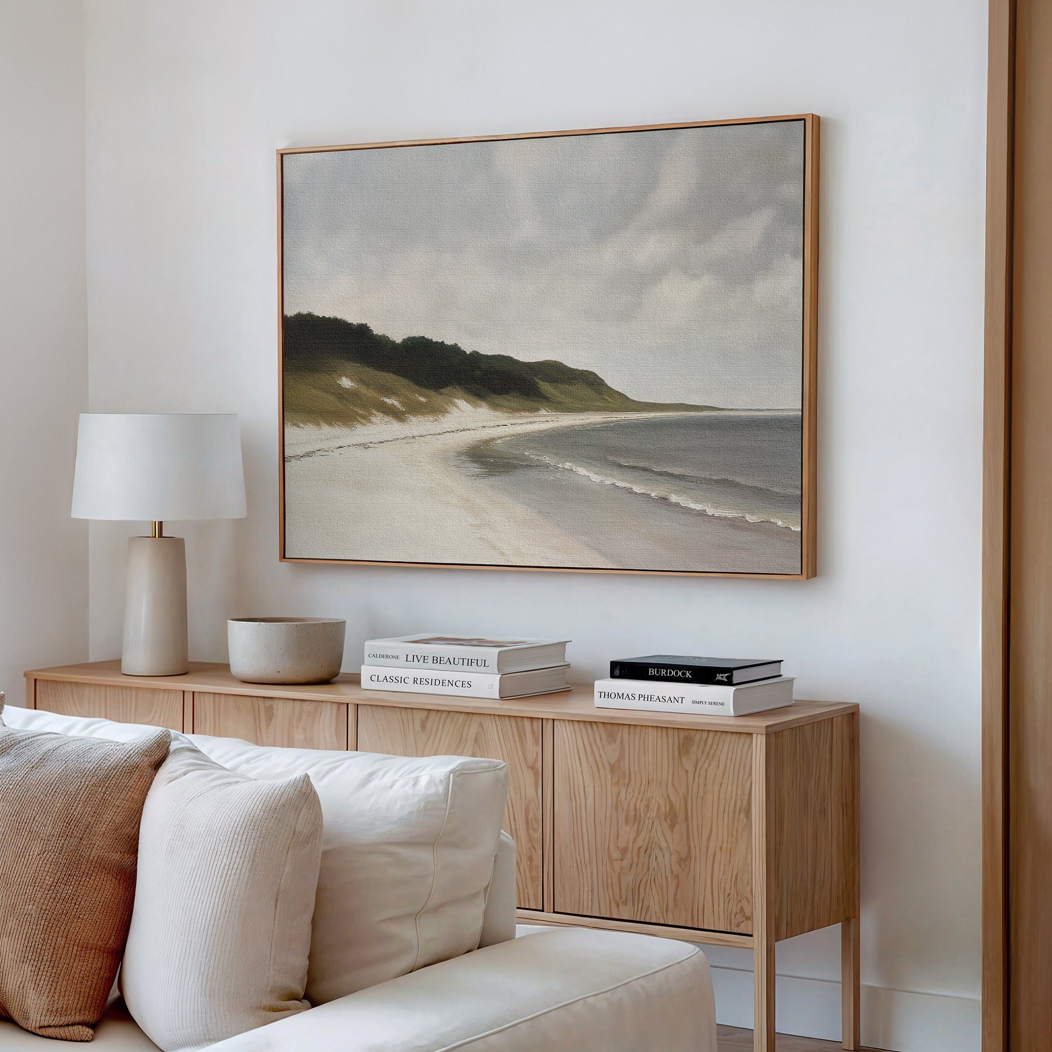 Whispering Tides – beige and white vintage canvas wall art print by Aspire Prints