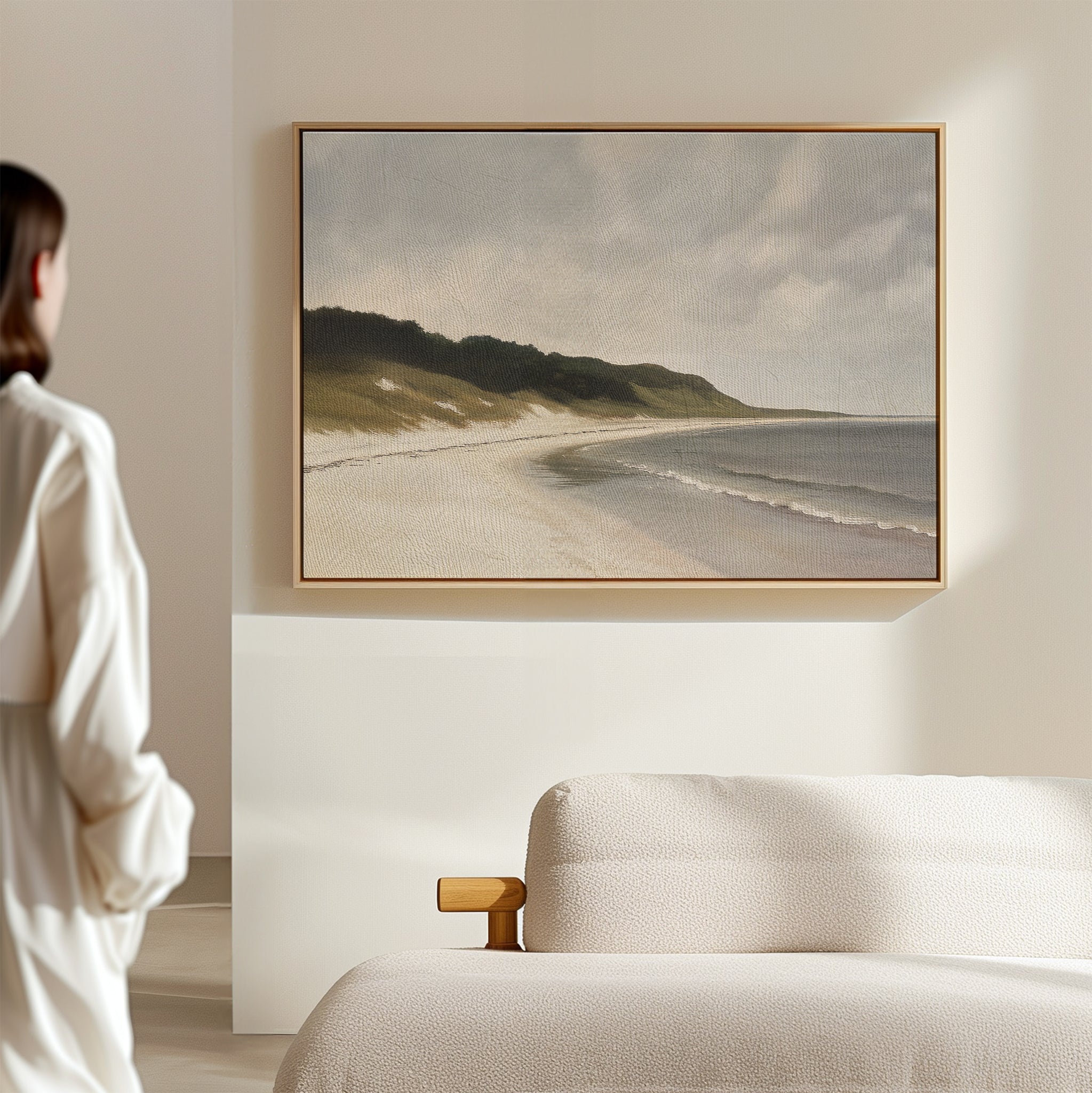 Whispering Tides – beige and white vintage canvas wall art print by Aspire Prints