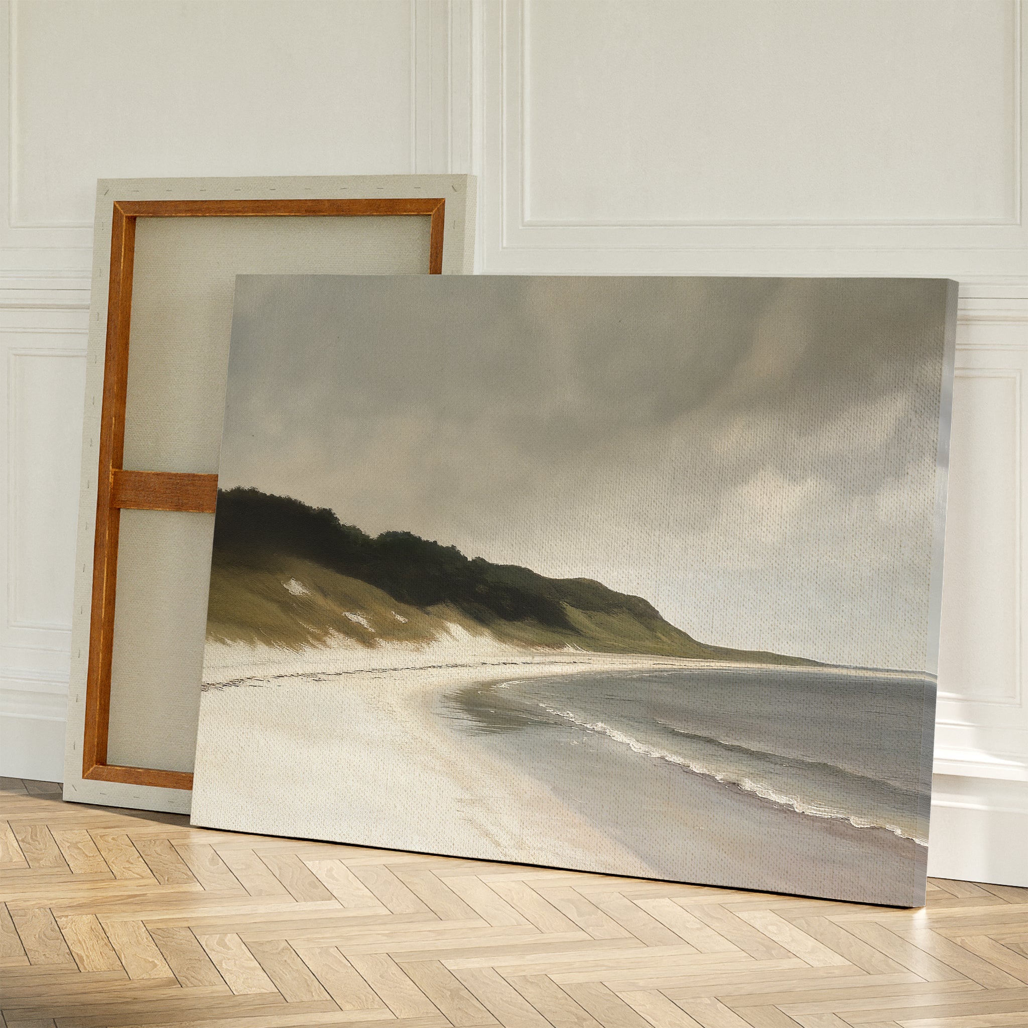 Whispering Tides – beige and white vintage canvas wall art print by Aspire Prints
