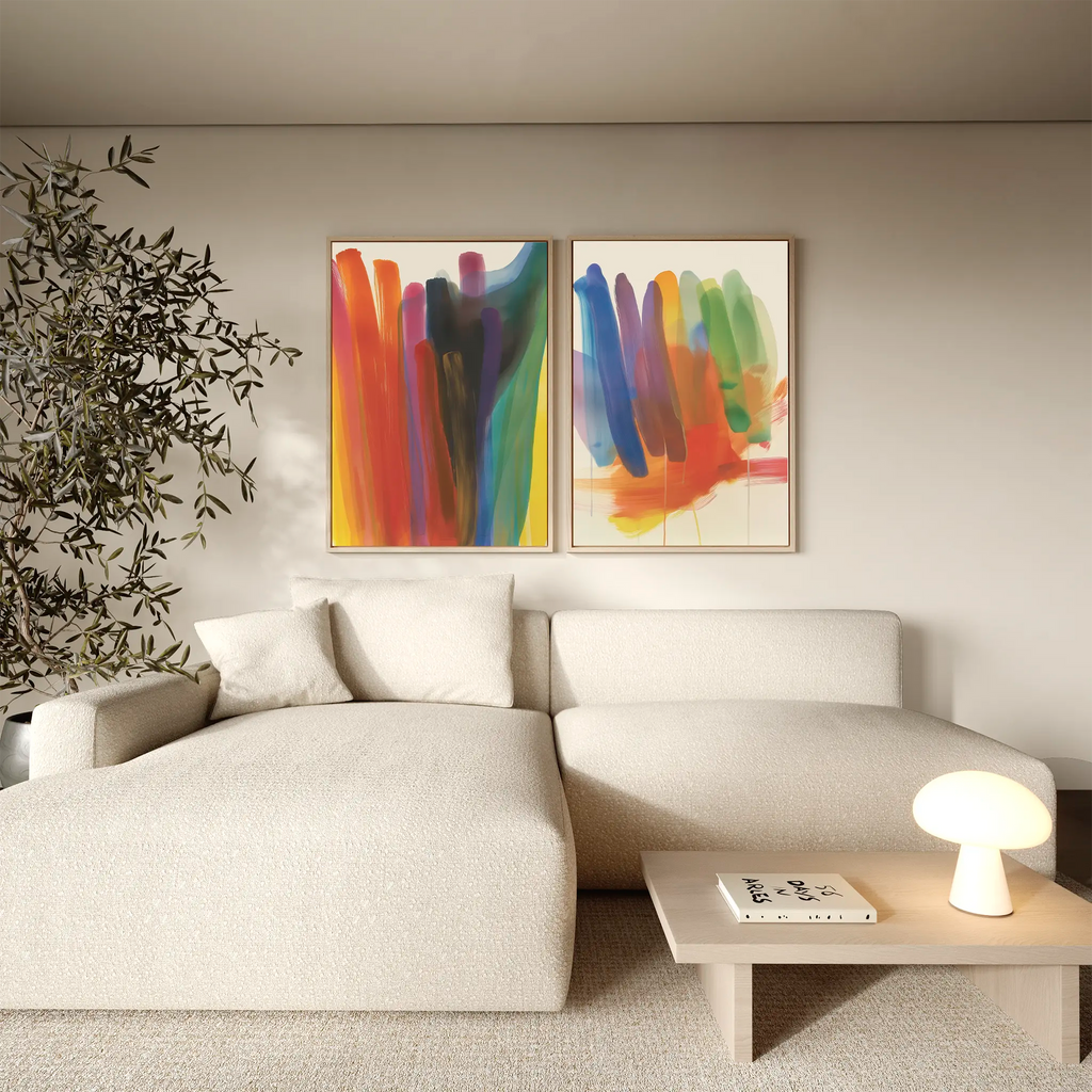 Chromatic Whispers Diptych – Set of 2 Canvas Prints set of 2 – neutral-toned abstract canvas wall art by Aspire Prints