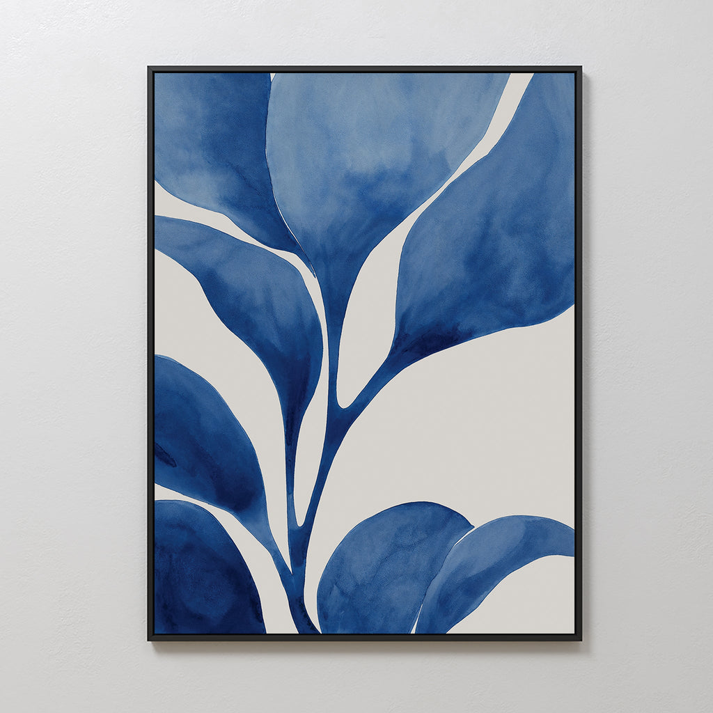 Indigo Whispers in Bloom – neutral-toned botanical canvas wall art print by Aspire Prints