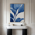 Indigo Whispers in Bloom – neutral-toned botanical canvas wall art print by Aspire Prints