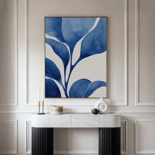 Indigo Whispers in Bloom – neutral-toned botanical canvas wall art print by Aspire Prints