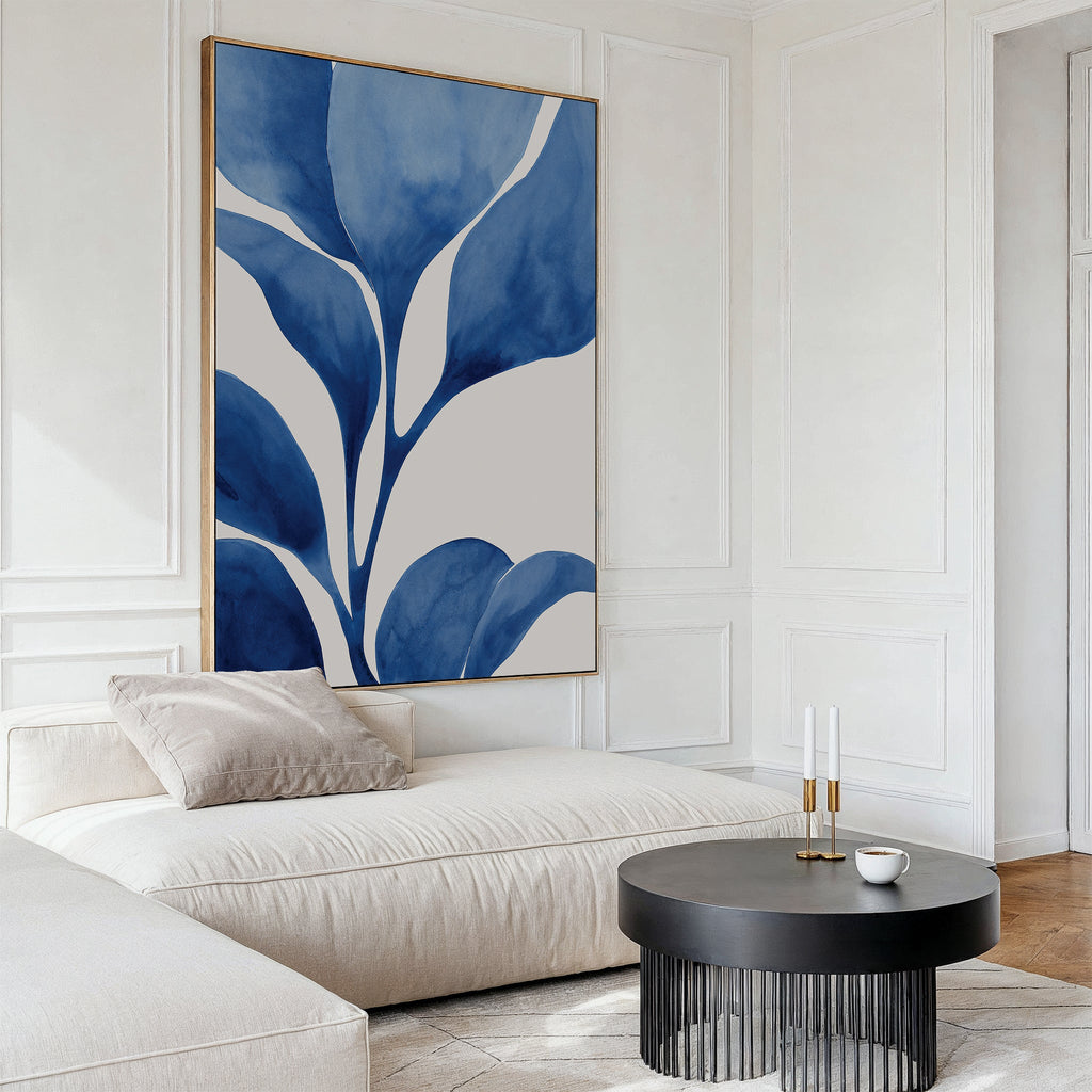 Indigo Whispers in Bloom – neutral-toned botanical canvas wall art print by Aspire Prints