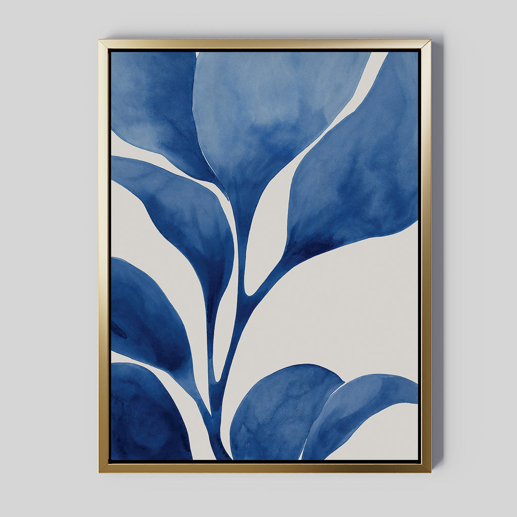 Indigo Whispers in Bloom – neutral-toned botanical canvas wall art print by Aspire Prints
