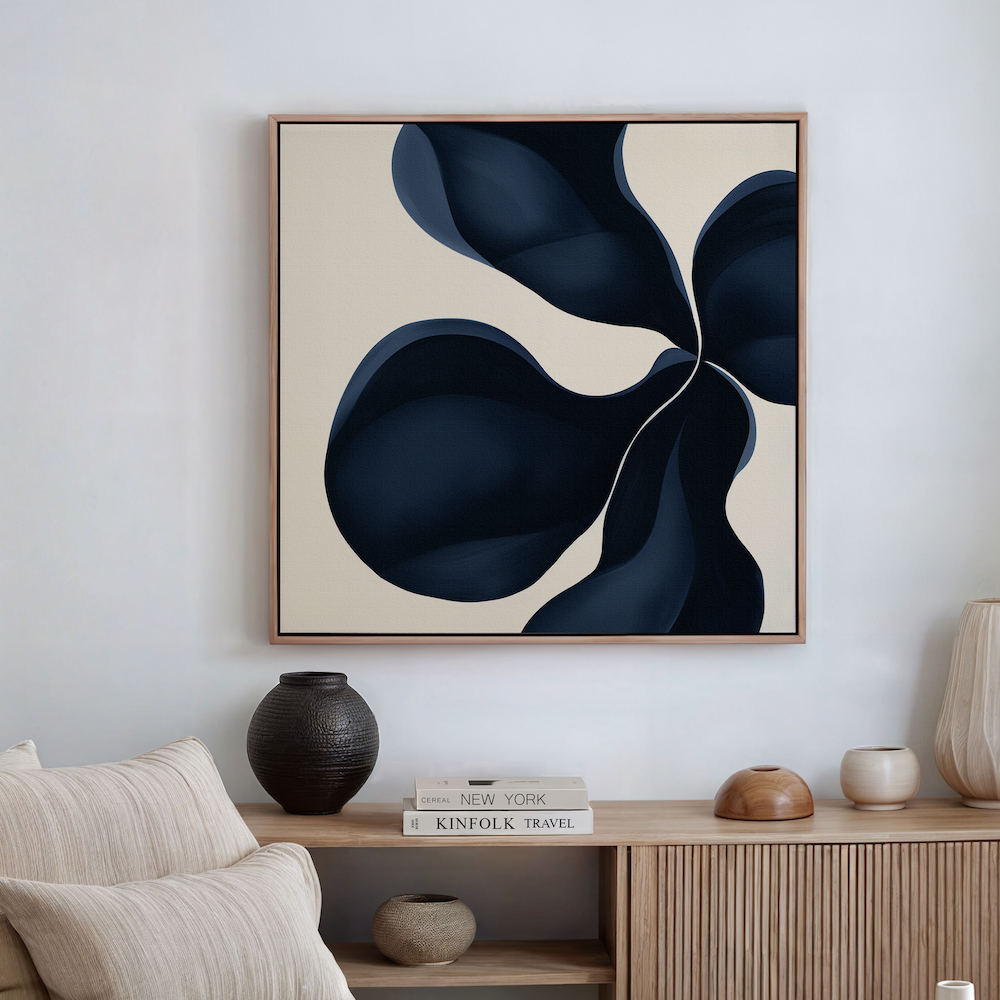 Sapphire Bloom in Stillness – blue botanical canvas wall art print by Aspire Prints