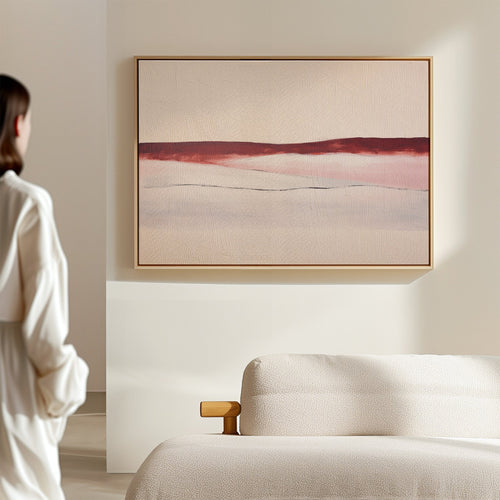 Crimson Horizon Reverie – beige and white landscape canvas wall art print by Aspire Prints