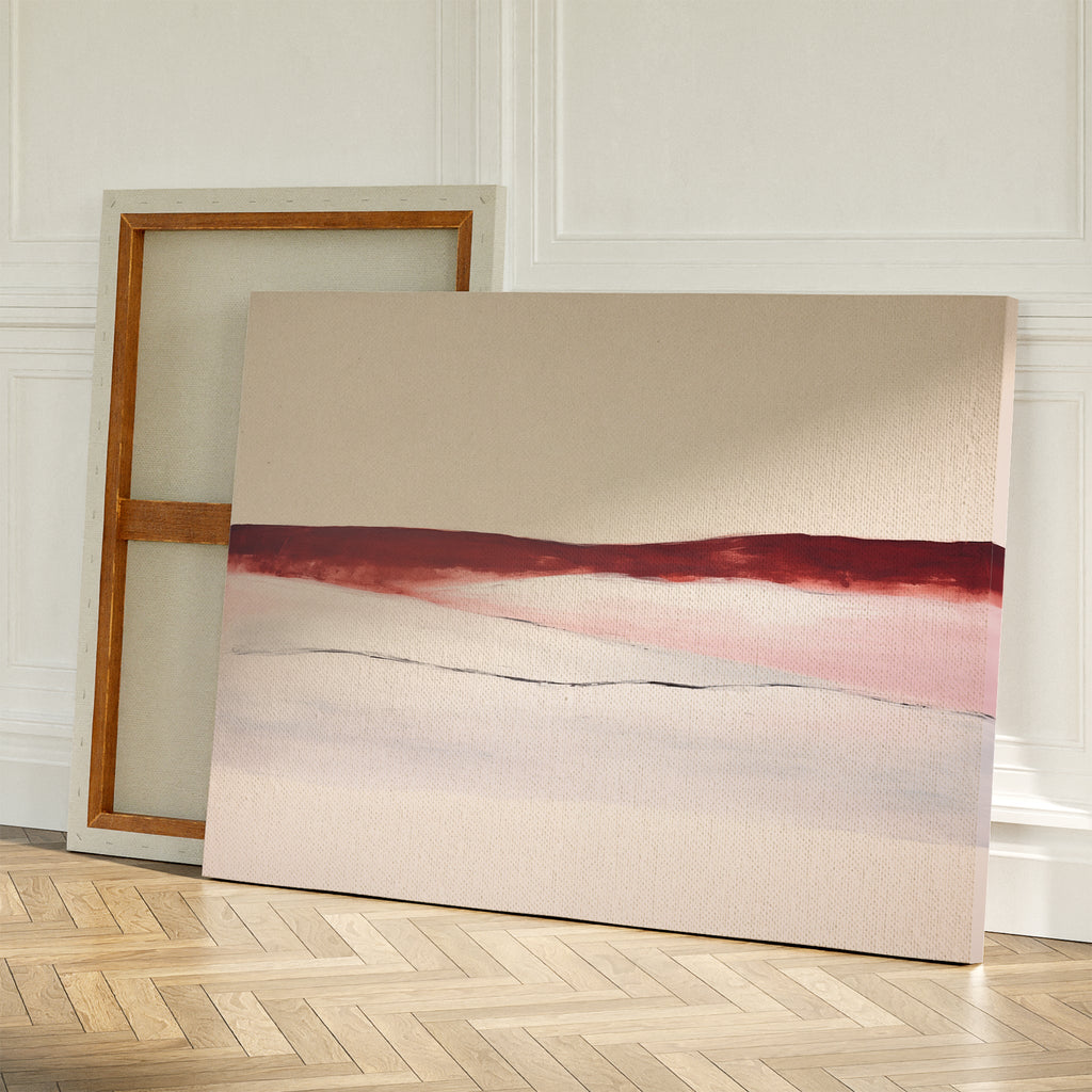 Crimson Horizon Reverie – beige and white landscape canvas wall art print by Aspire Prints