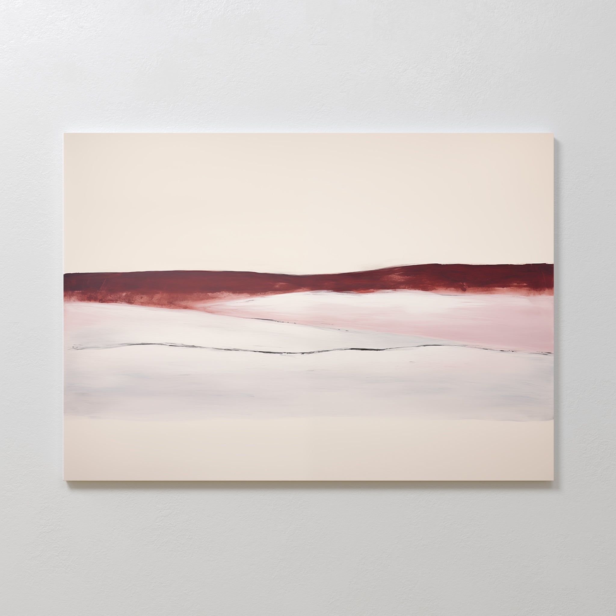 Crimson Horizon Reverie – beige and white landscape canvas wall art print by Aspire Prints