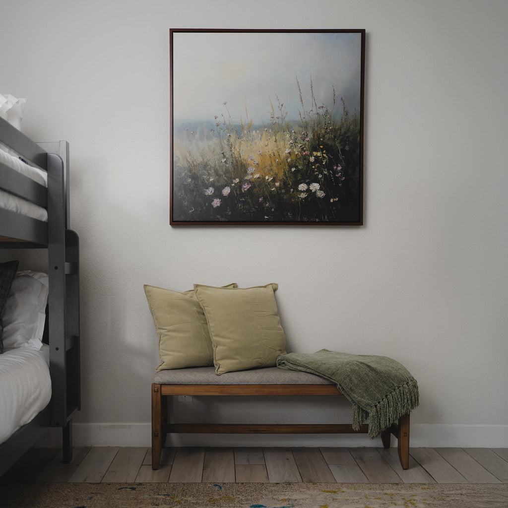 Meadow Whispers in Bloom – green botanical canvas wall art print by Aspire Prints