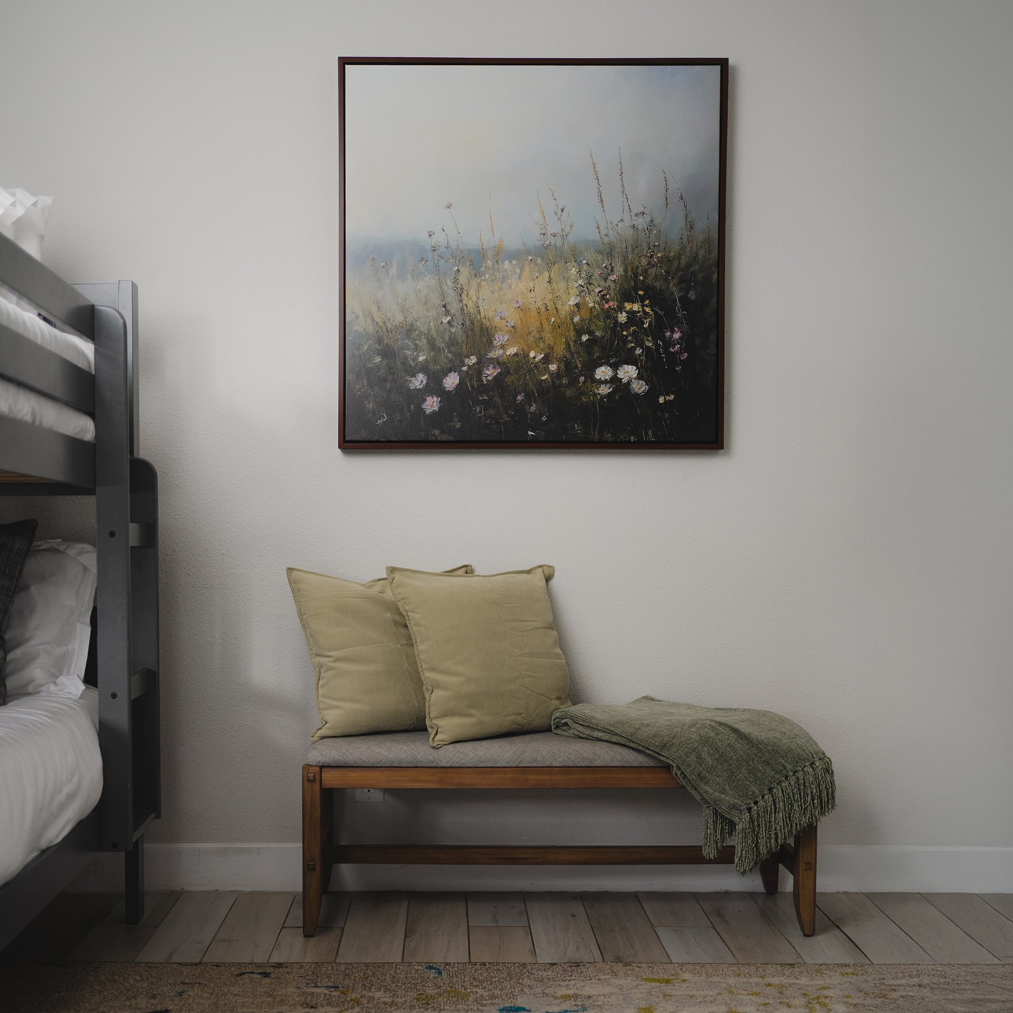 Meadow Whispers in Bloom – green botanical canvas wall art print by Aspire Prints