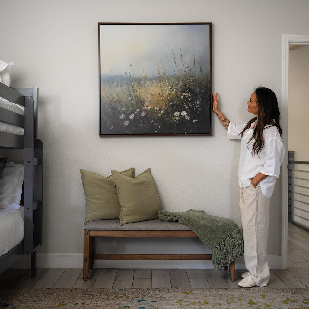 Meadow Whispers in Bloom – green botanical canvas wall art print by Aspire Prints