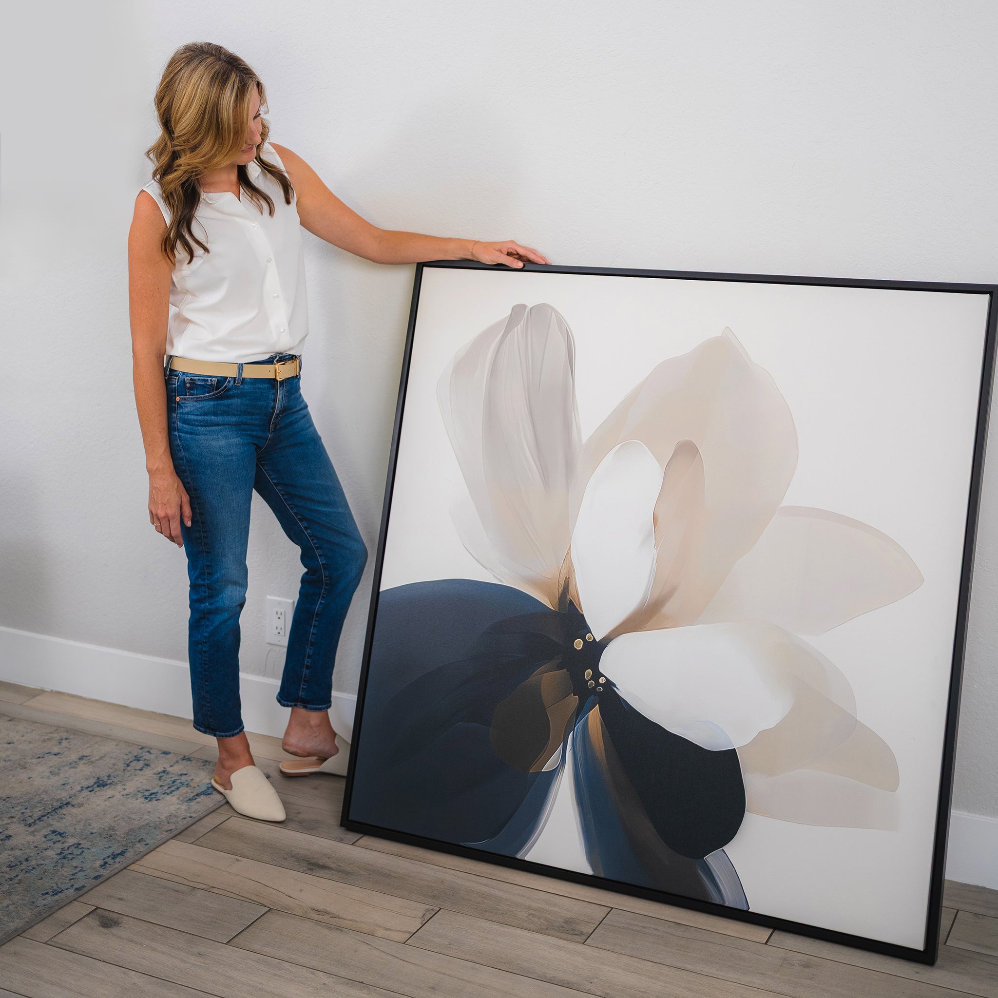 Petals in Hushed Light – blue botanical canvas wall art print by Aspire Prints