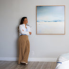 Whisper of the Veiled Shore – blue coastal canvas wall art print by Aspire Prints