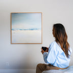 Whisper of the Veiled Shore – blue coastal canvas wall art print by Aspire Prints