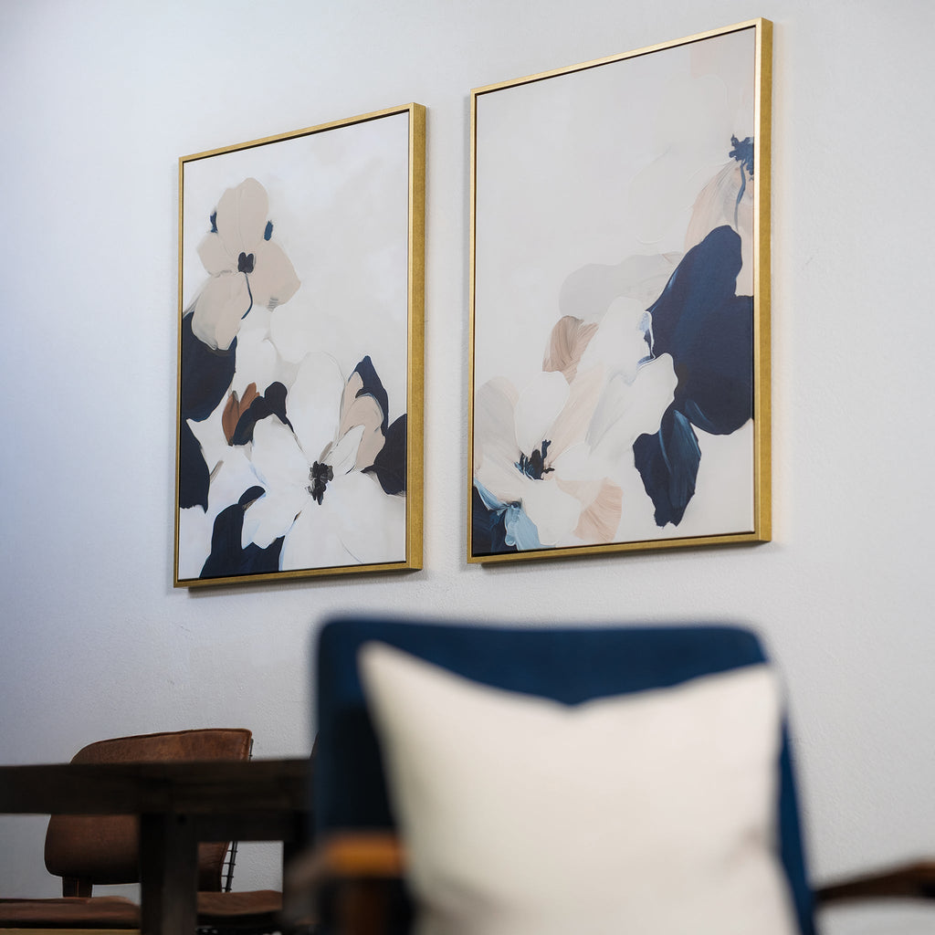 Whispers in Bloom – Set of 2 Canvas Prints set of 2 – blue botanical canvas wall art by Aspire Prints