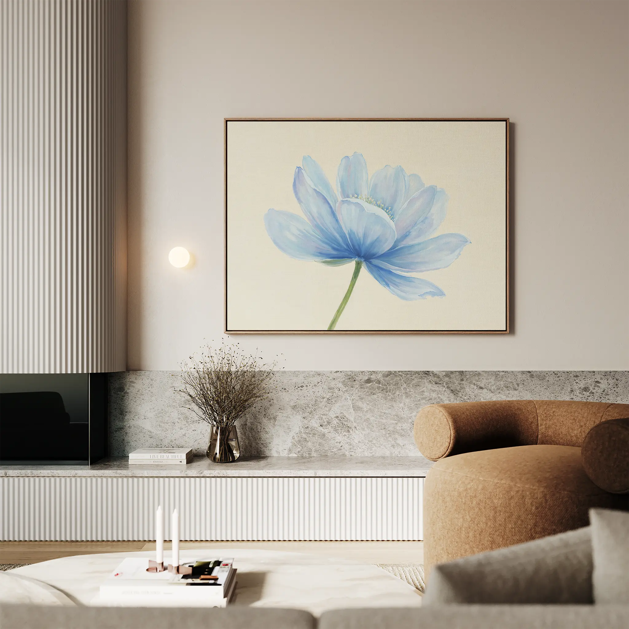 Whisper of Morning Bloom – blue botanical canvas wall art print by Aspire Prints