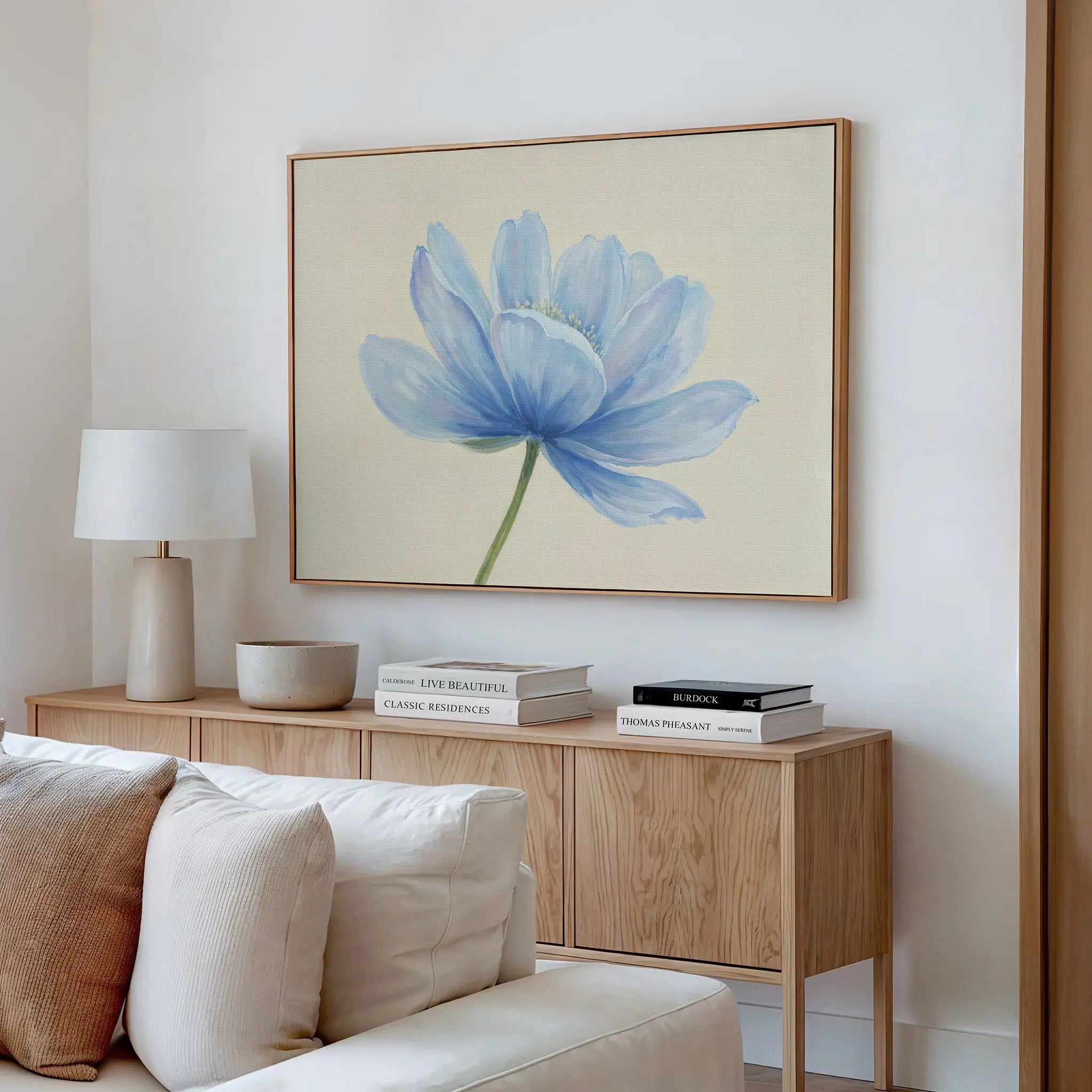 Whisper of Morning Bloom – blue botanical canvas wall art print by Aspire Prints