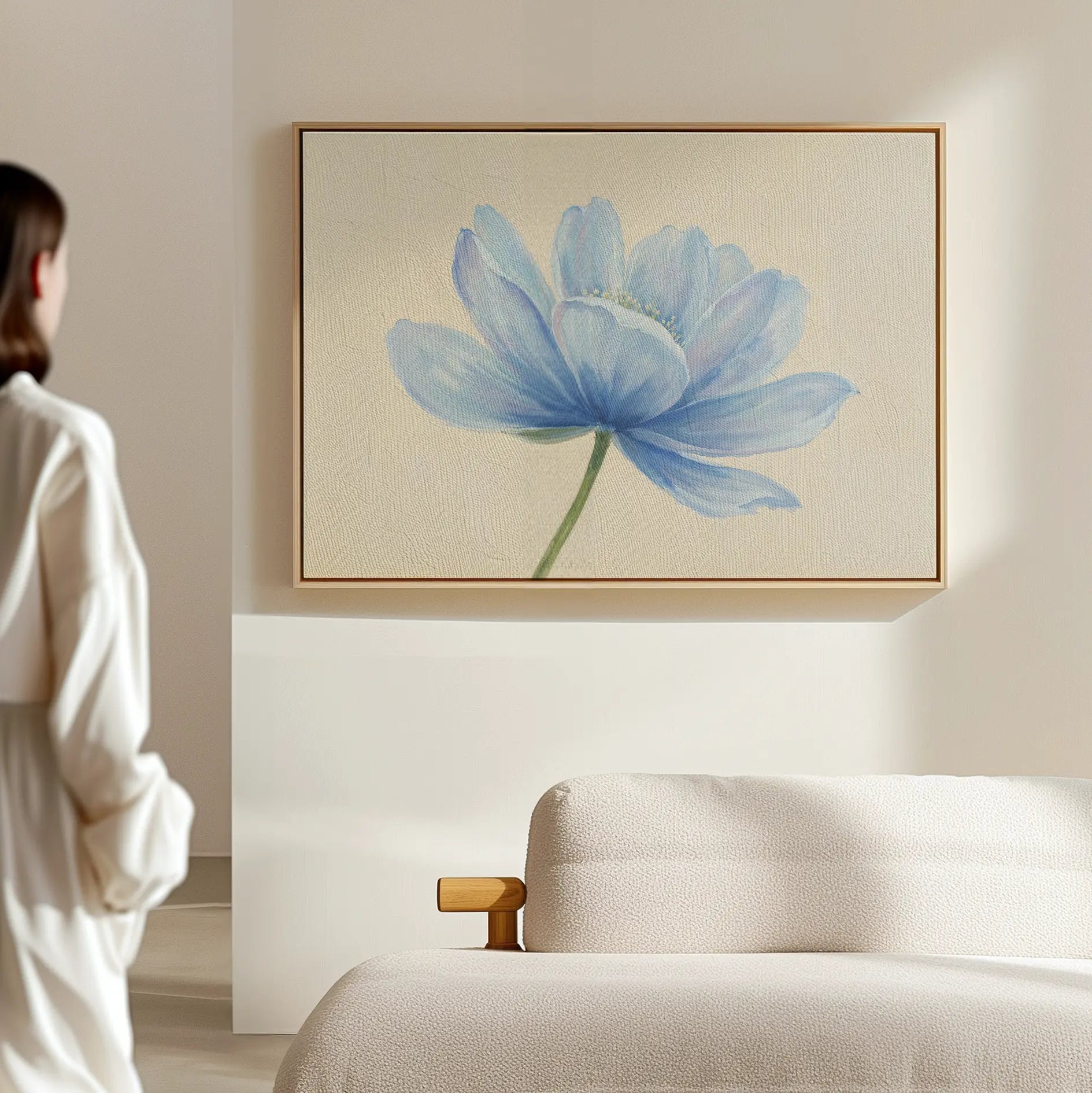 Whisper of Morning Bloom – blue botanical canvas wall art print by Aspire Prints