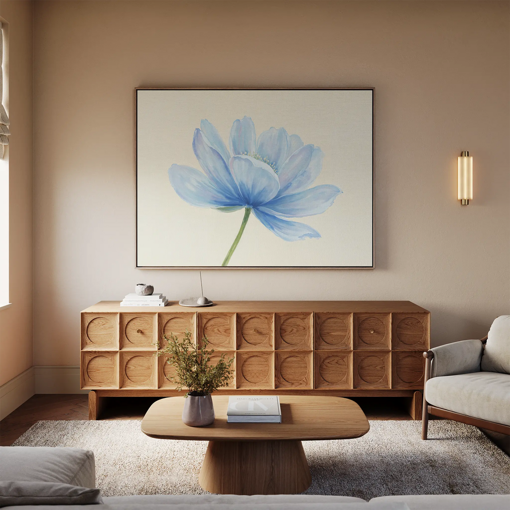 Whisper of Morning Bloom – blue botanical canvas wall art print by Aspire Prints