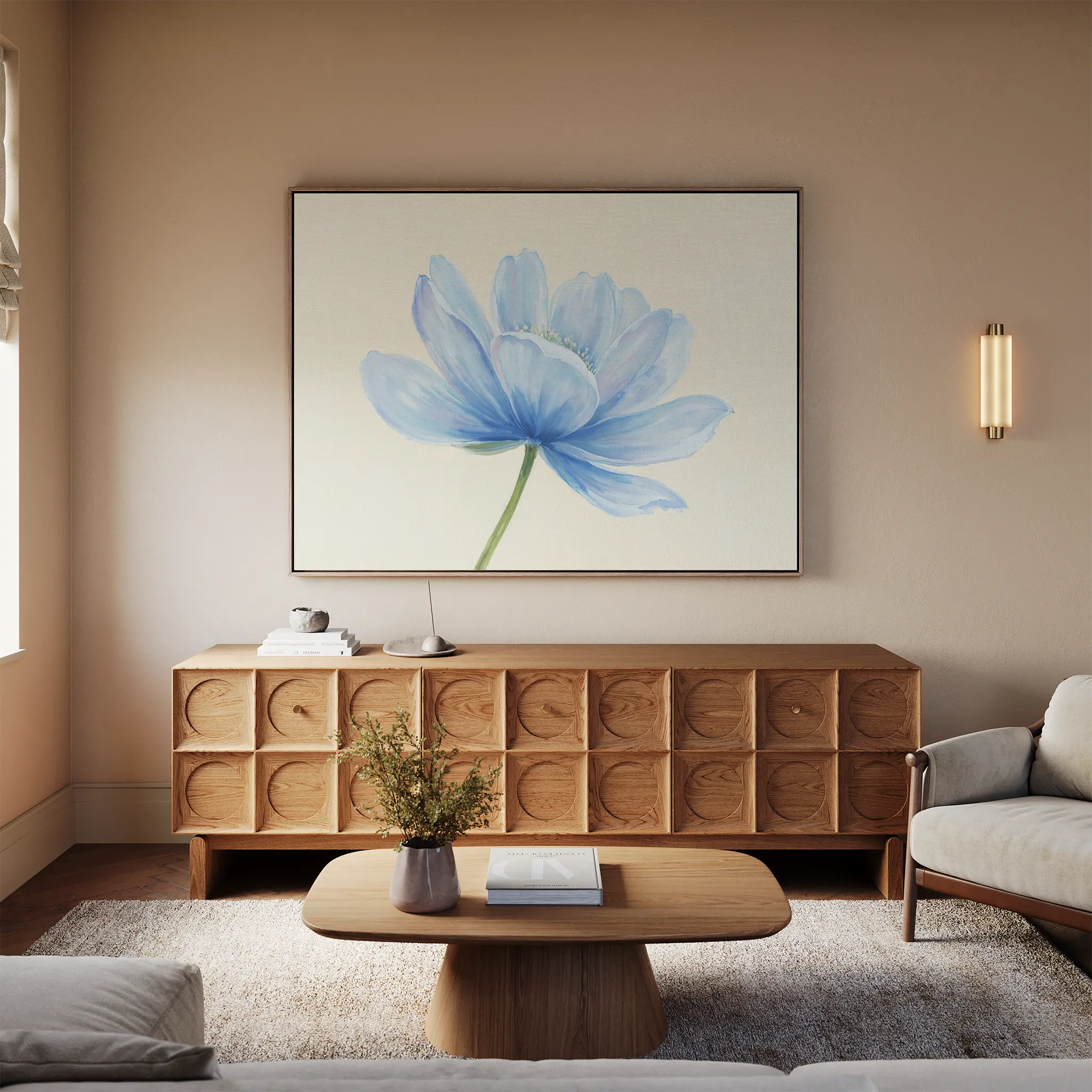 Whisper of Morning Bloom – blue botanical canvas wall art print by Aspire Prints