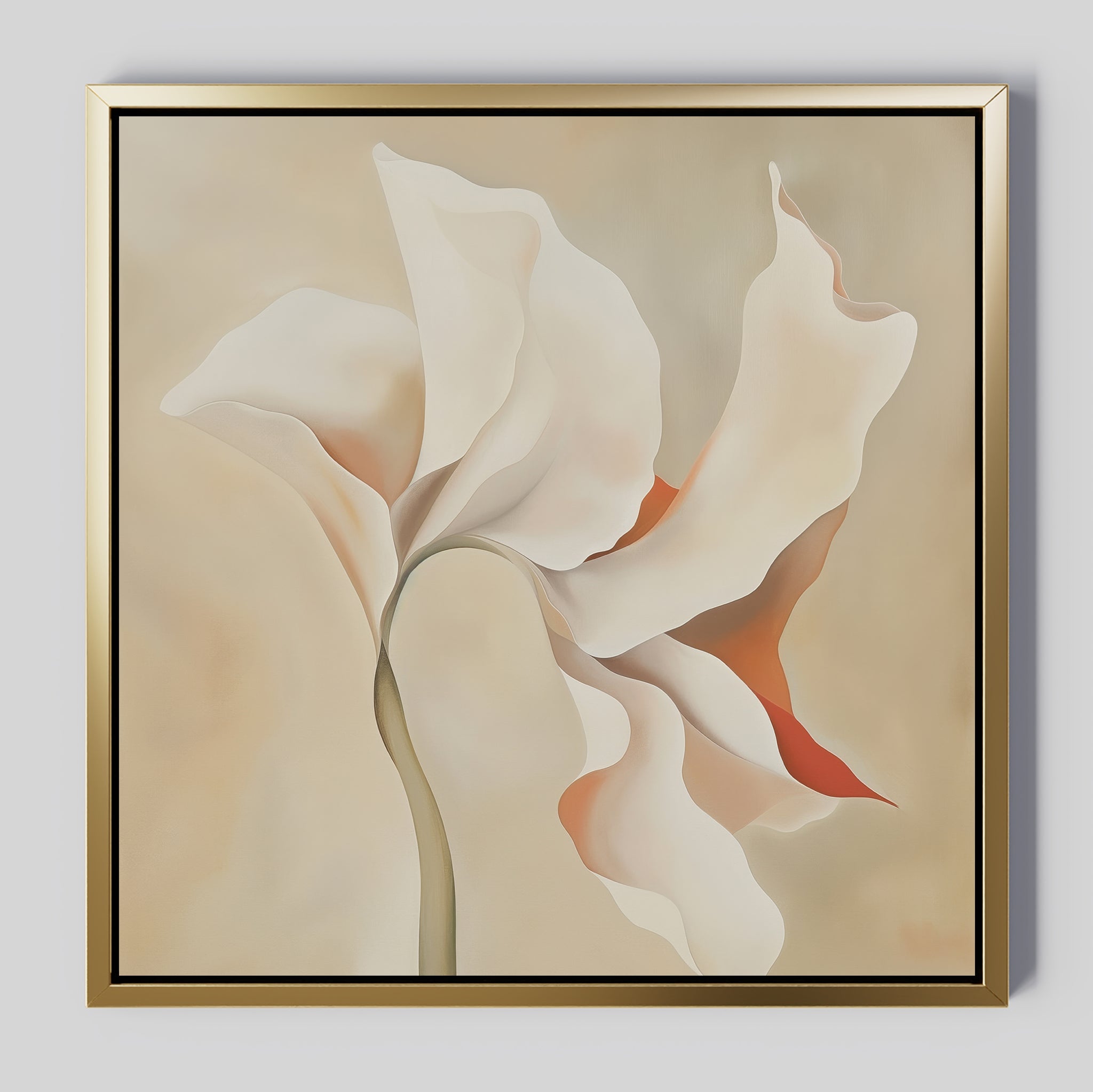 Whisper of Petals – beige and white botanical canvas wall art print by Aspire Prints